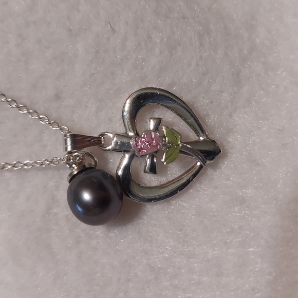 1990s to 2000s sterling silver, pearl and clear glass necklace by Vantel Pearls - Picture 2 of 4